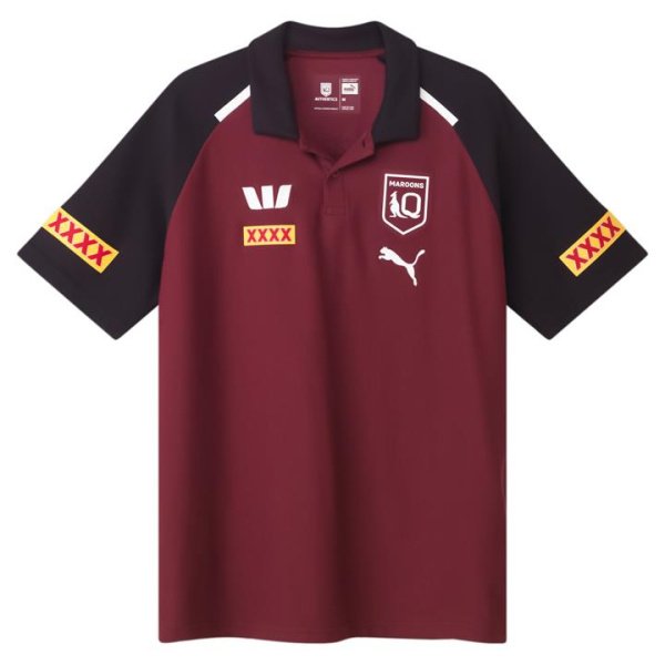 Queensland Maroons 2024 Menâ€™s Team Polo Top in Burgundy/White/Black, Size Small, Cotton/Polyester by PUMA