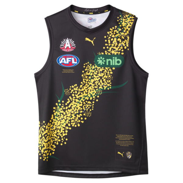 Richmond Football Club 2024 Men's Replica ANZAC Day Guernsey in Black/Vibrant Yellow/Rfc, Size Small by PUMA