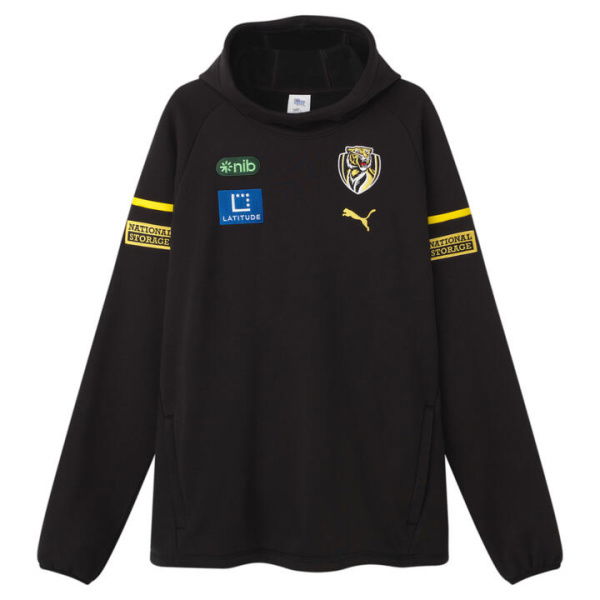 Richmond Football Club 2024 Menâ€™s Team Hoodie in Black/Vibrant Yellow/Rfc, Size Large, Cotton/Polyester by PUMA