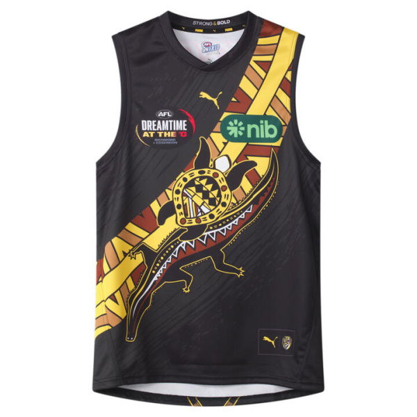 Richmond Football Club 2024 Womenâ€™s Replica Dreamtime Guernsey in Black/Vibrant Yellow/Rfc, Size Large by PUMA