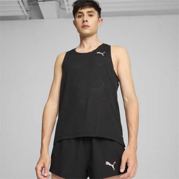 RUN ULTRASPUN Men's Running Singlet in Black/Aop, Size Small, Polyester by PUMA