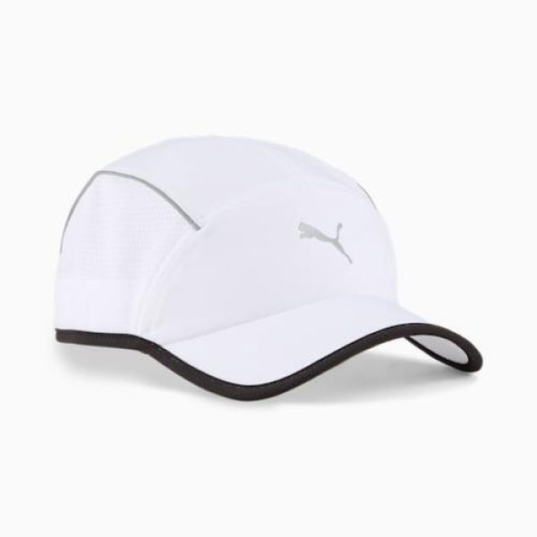 Runner Short Visor Unisex 5 Panel Cap in White, Size Small, Polyester by PUMA