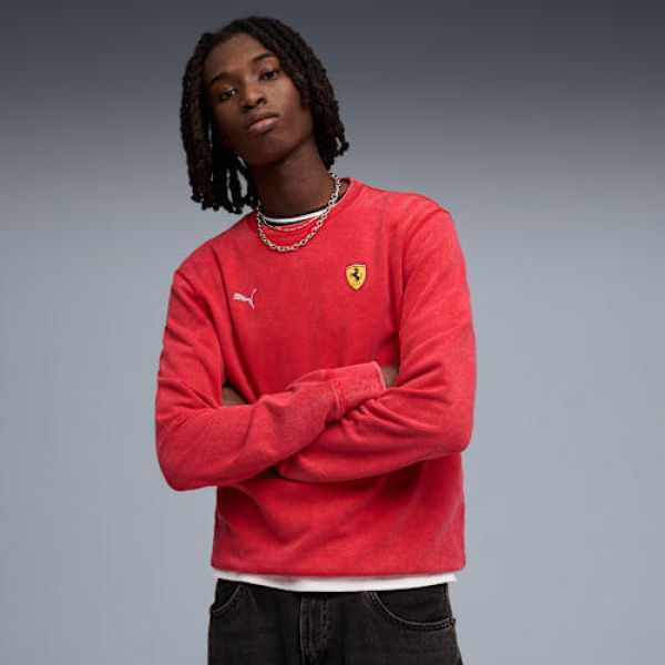 Scuderia Ferrari Men's Graphic Crew Sweatshirt in Rosso Corsa, Size Medium, Cotton by PUMA Shoes