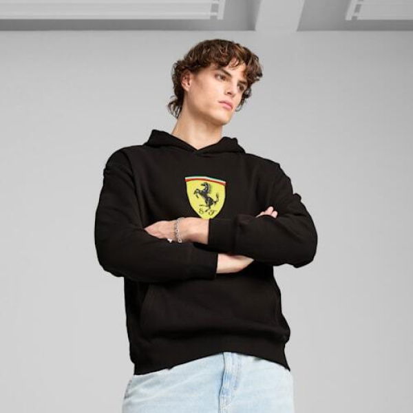 Scuderia Ferrari Race Big Shield Men's Hoodie in Black, Size Small, Cotton/Polyester by PUMA