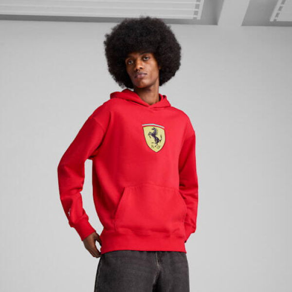 Scuderia Ferrari Race Big Shield Men's Hoodie in Rosso Corsa, Size Small, Cotton/Polyester by PUMA