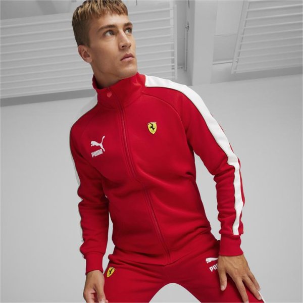 Scuderia Ferrari Race Iconic T7 Men's Motorsport Jacket in Rosso Corsa, Size 2XL, Polyester/Cotton by PUMA