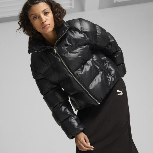 Shiny Women's Puffer Jacket in Black, Size Large, Polyester by PUMA