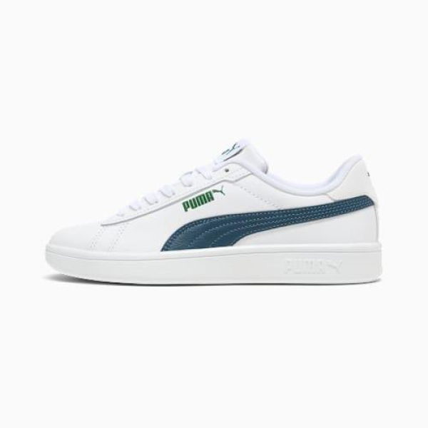 Smash 3.0 Leather Sneakers Youth in White/Dark Night/Vine, Size 4 by PUMA