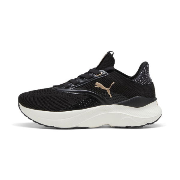 SOFTRIDE Mayve Leopard Women's Running Shoes in Black/Warm White/Gold, Size 5.5, Synthetic by PUMA Shoes