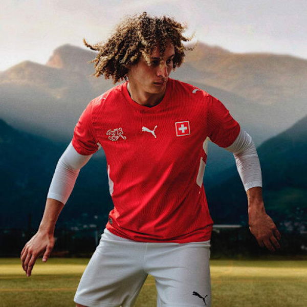 Switzerland 2026 Men's Home Jersey Shirt in Red/White, Size Small, Polyester by PUMA
