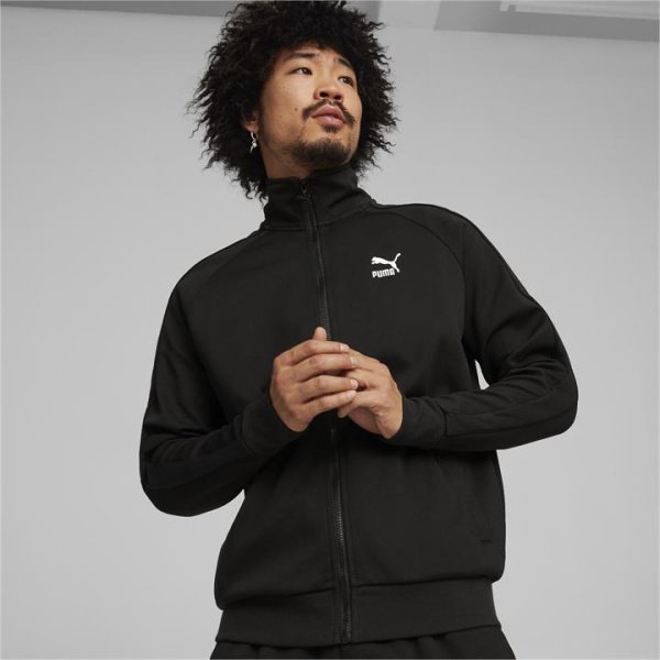T7 Men's Track Jacket in Black, Size Large, Polyester/Cotton by PUMA