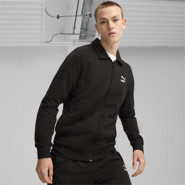 T7 Men's Track Jacket in Black, Size Medium, Cotton by PUMA