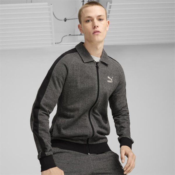 T7 Men's Track Jacket in Black/Alpine Snow, Size Small, Cotton by PUMA