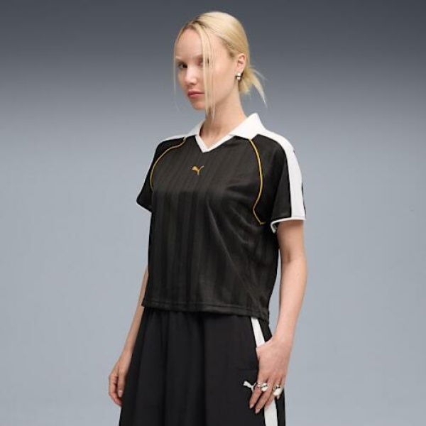 T7 Women's Relaxed Football Jersey Shirt in Black, Size Small, Polyester by PUMA