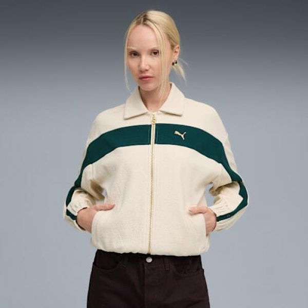 T7 Women's Relaxed Track Jacket in Alpine Snow, Size Medium, Cotton/Polyester by PUMA