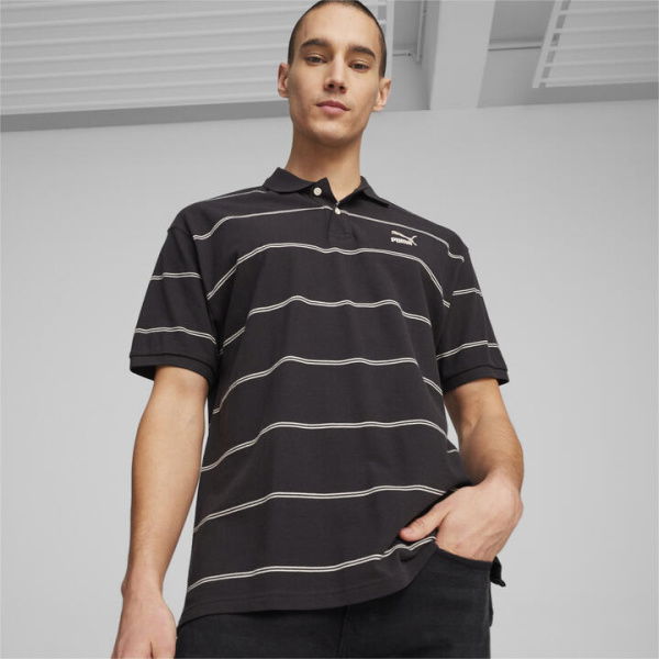 TEAM Men's Polo Top in Black/Aop, Size Small, Cotton by PUMA