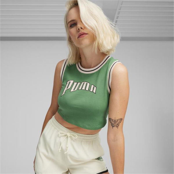 TEAM Women's Graphic Crop Top in Archive Green, Size Large, Cotton/Elastane by PUMA