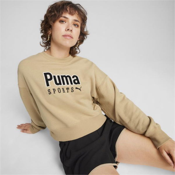 TEAM Women's Oversized Crew Top in Prairie Tan, Size Medium, Cotton/Polyester by PUMA