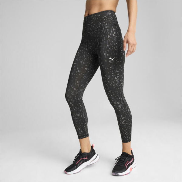 Train Fave Women's High Waisted 7/8 Training Tights in Black/Skin Aop, Size XS, Polyester/Elastane by PUMA