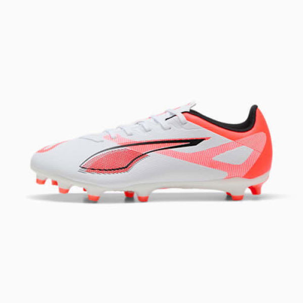 ULTRA 5 PLAY FG/AG Unisex Football Boots in White/Black/Glowing Red, Size 7, Textile by PUMA