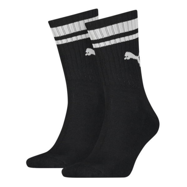 Unisex Crew Heritage Stripe Socks 2 Pack in Black, Size 3.5