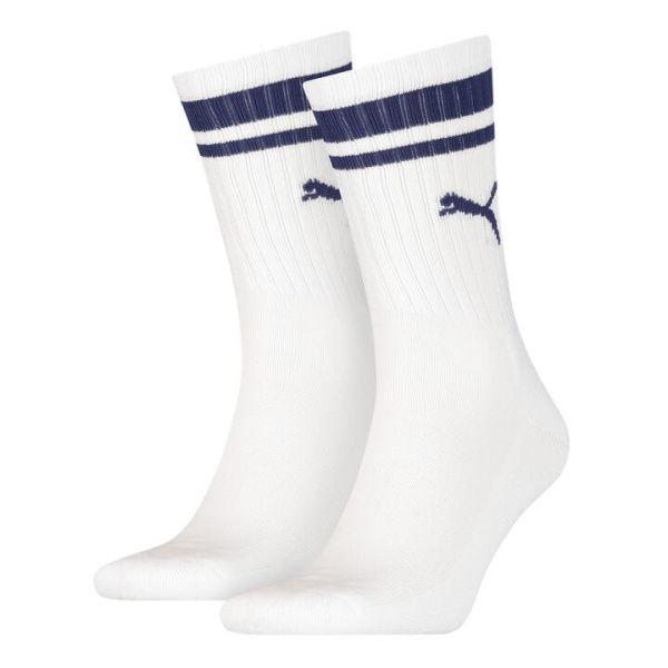 Unisex Crew Heritage Stripe Socks 2 Pack in White/Blue, Size 3.5