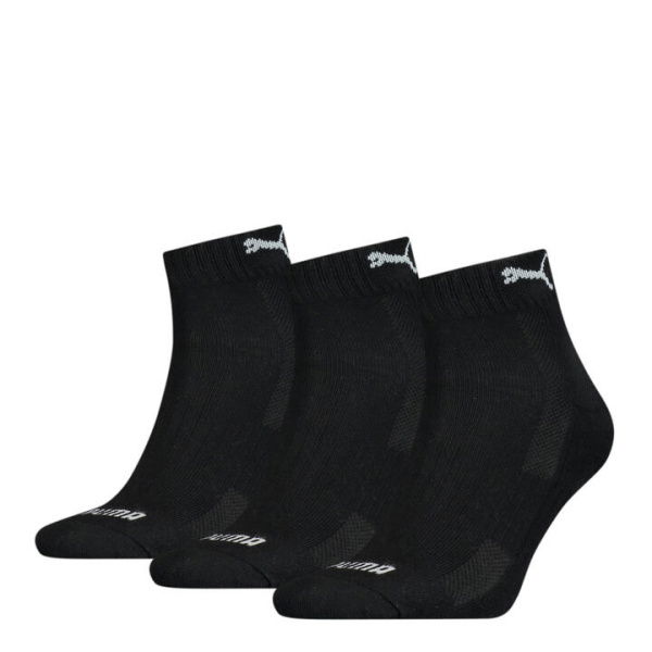 Unisex Cushioned Quarter Socks 3 pack in Black, Size 3.5