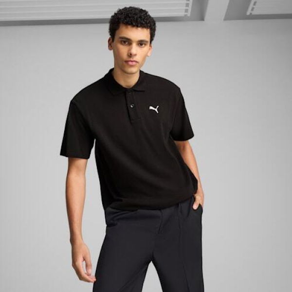 WARDROBE ESS Pique Relaxed Men's Polo Top in Black, Size Small, Cotton by PUMA