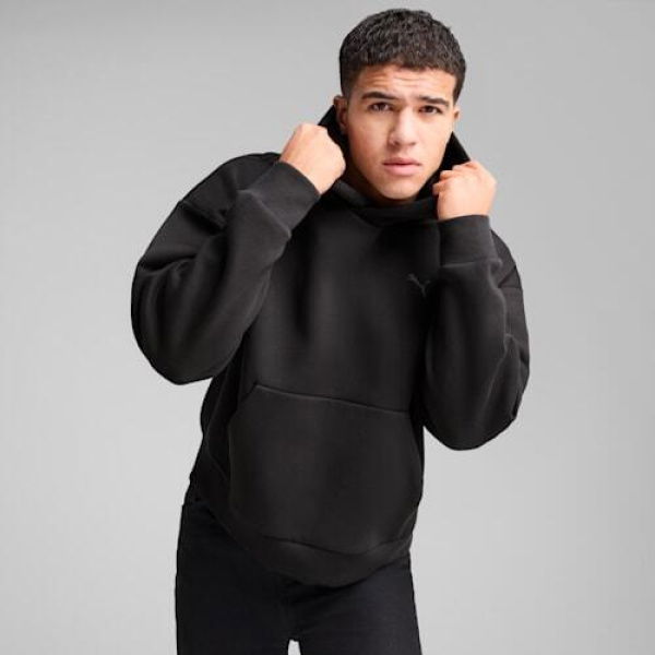 WARDROBE ESSENTIALS Men's Boxy Hoodie in Black, Size Medium, Cotton by PUMA