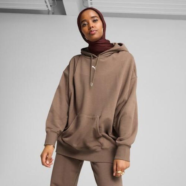 WARDROBE ESSENTIALS Women's Oversized Hoodie in Totally Taupe, Size Small, Cotton/Polyester by PUMA Shoes
