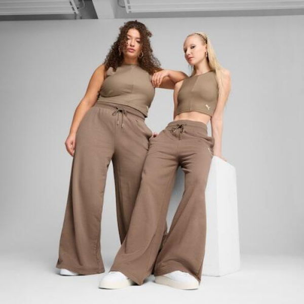 WARDROBE ESSENTIALS Women's Relaxed Wide Leg Sweatpants in Totally Taupe, Size Small, Cotton by PUMA