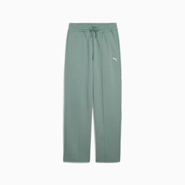 WARDROBE ESSENTIALS Women's Straight Pintuck Pants in Green Moon, Size Medium, Cotton by PUMA
