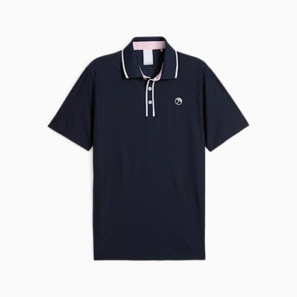 x ARNOLD PALMER Tipped Jacquard Men's Golf Polo Top in Deep Navy, Size Small by PUMA
