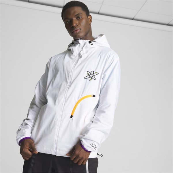 x DEXTER'S LABORATORY Men's Basketball Dime Jacket in White, Size Large, Cotton/Nylon/Elastane by PUMA