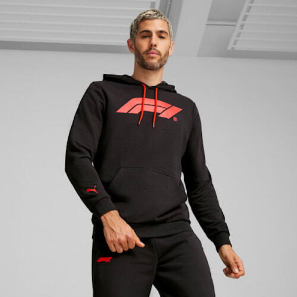 x F1Â® ESS Logo Men's Motorsport Hoodie in Black, Size Medium, Cotton by PUMA