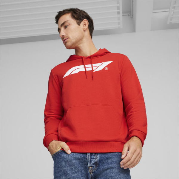 x F1Â® ESS Logo Men's Motorsport Hoodie in Pop Red, Size Small, Cotton by PUMA