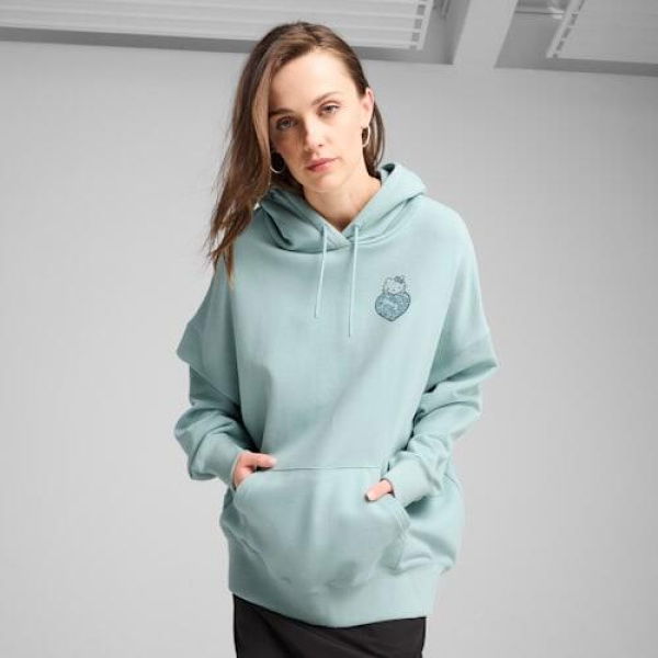 x HELLO KITTY AND FRIENDS Women's Graphic Oversized Hoodie in Modern Mint, Size Medium by PUMA