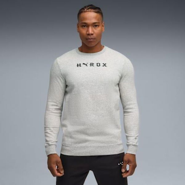 x HYROX Heavyweight Men's Crewneck Top in Light Gray Heather, Size 2XL, Cotton/Polyester by PUMA
