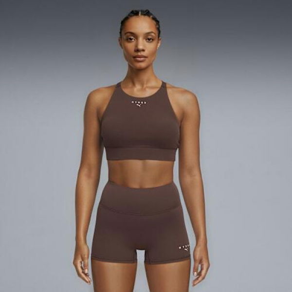 x HYROX SHAPELUXE Women's High Neck Bra in Chocolate Brown, Size Medium, Polyester/Elastane by PUMA