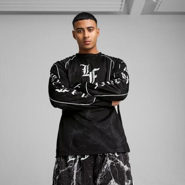 x LAMELO BALL LaFrancÃ© Written in Chrome Men's Jersey Shirt in Black/Flat Medium Gray Aop, Size Small, Polyester by PUMA