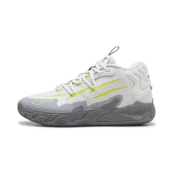x MELO MB.03 Chino Hills Unisex Basketball Shoes in Feather Gray/Lime Smash, Size 15, Synthetic by PUMA Shoes