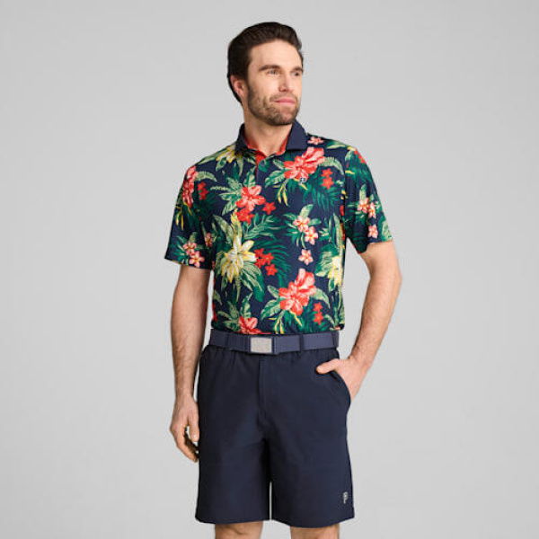 x PALM TREE CREW Floral Men's Golf Polo Top in Deep Navy, Size 2XL by PUMA