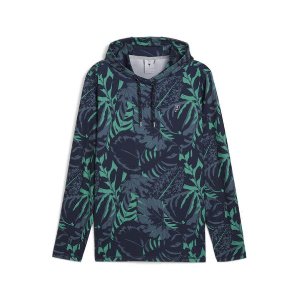 x PALM TREE CREW Palm Glitch Men's Hoodie in Deep Navy/Sparkling Green, Size Small, Polyester/Elastane by PUMA