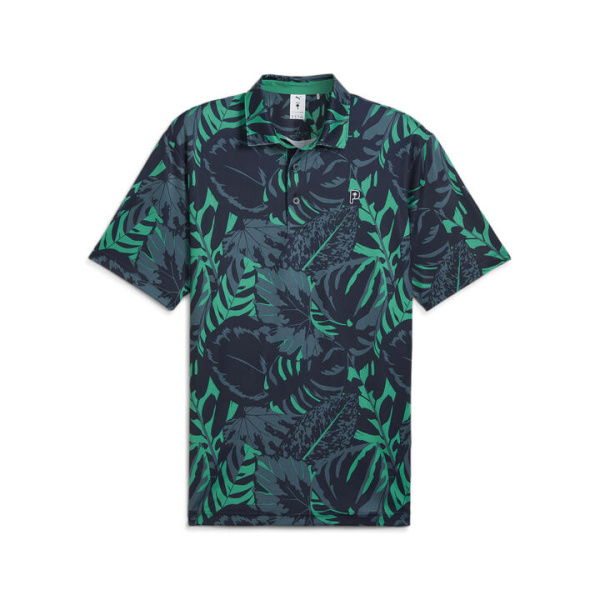 x PALM TREE CREW Palm Glitch Men's Polo Top in Deep Navy/Sparkling Green, Size Small, Polyester/Elastane by PUMA