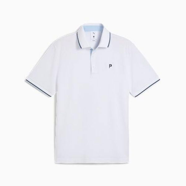 x PALM TREE CREW Tipped Men's Golf Polo Top in White Glow/Haute Tropic, Size Small, Polyester/Elastane by PUMA