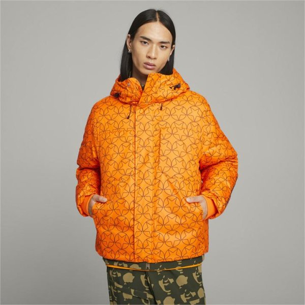 x PLEASURES Men's Puffer Jacket in Orange Glo, Size Large, Polyester by PUMA