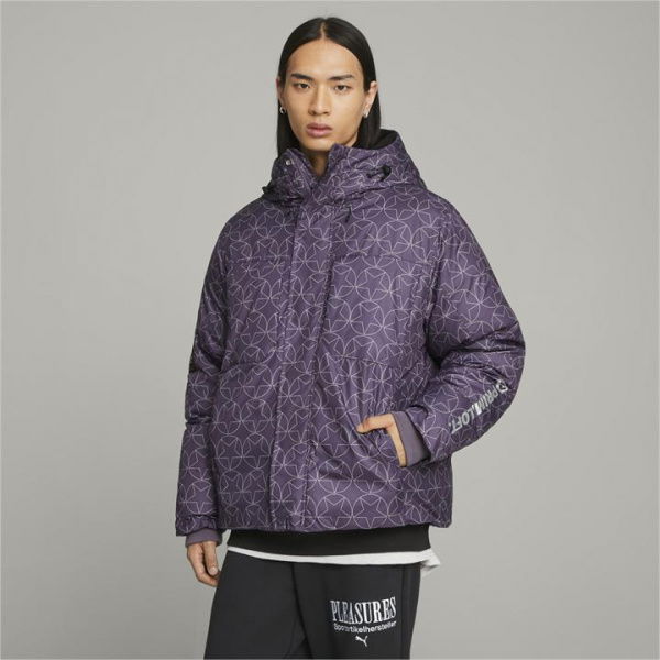 x PLEASURES Men's Puffer Jacket in Purple Charcoal, Size Large, Polyester by PUMA