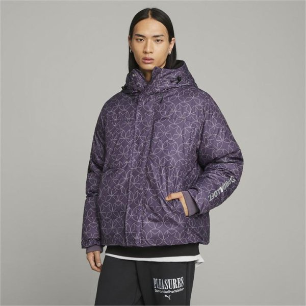 x PLEASURES Men's Puffer Jacket in Purple Charcoal, Size Medium, Polyester by PUMA