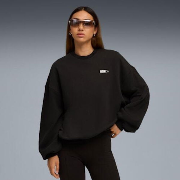 x ROSÃ‰ Women's Oversized Crew Top in Black, Size Small, Cotton by PUMA