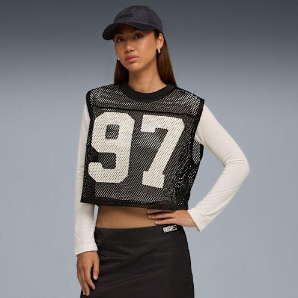 x ROSÃ‰ Women's Relaxed Mesh Top in Black, Size XS, Polyester by PUMA